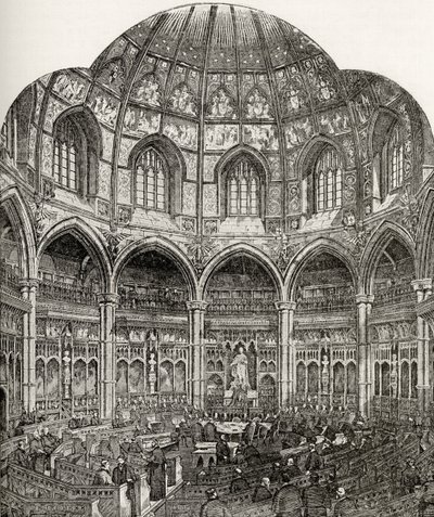 The New Common Council Chamber, Guildhall, a „London Pictures: Drawn with Pencil” című művéből, Richard Lovett tiszteletestől, 1890-ben. alkotó: English School